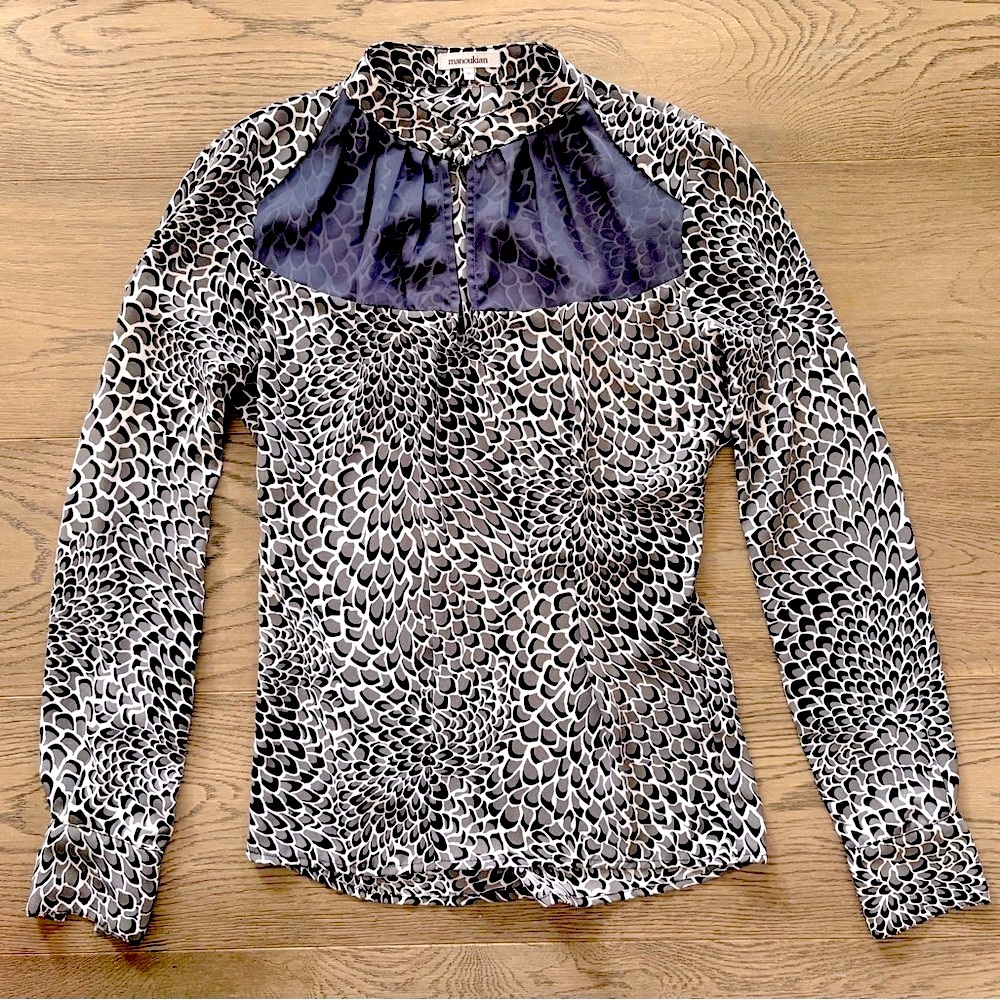 BCBG Gray Patterned Blouse